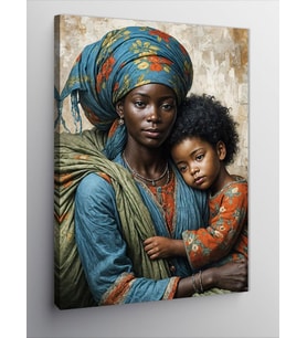 Kanvas Tablo Afrika Desenli Kadın Ve Çocuk