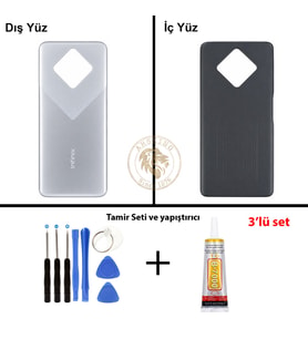 Infinix Zero 8 Gümüş Uyumlu Arka Kapak + Yapıştırıcı ve Vida Seti Arka Cam Batarya Pil Kapağı