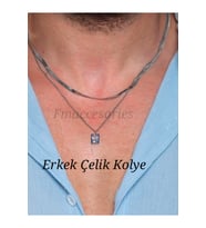 Çelik Kadın Kolye Erkek Çelik Kolye 316L Silver Antialerjik ikili Taşlı İtalyan Zincirli Günlük Kombin