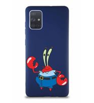 Samsung Galaxy A71 Soft Premier Kapak Bay Yengeç Tasarımlı Silikon Kılıf - Lacivert (Şeffaf)