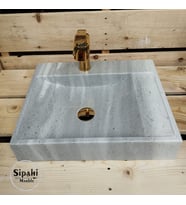 Gri Mermer Tek Batarya Çıkışlı Lavabo