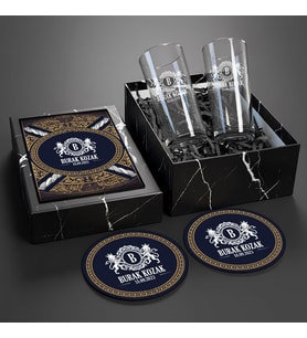 Premium Rakı Seti – Ahşap Kutuda 2’li Bardağıyla İsmine Özel – Erkeğe Hediye