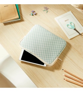 Ocean Home Textile Su İtici Leke Tutmaz Mint Dama Desen Tablet Taşıma Çantası / Kılıfı 27 x 21 x 2 cm