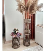 Egindra Metal Tel Hasır Örgülü Özel Tasarım Pampas Vazosu 25 Ve 50 cm 2li