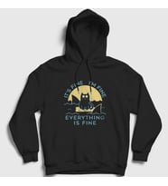 Presmono Unisex Siyah Everything Is Fine Cat Kedili Kapüşonlu Sweatshirt 447347tt