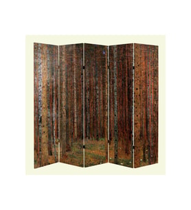 Gustav Klimt Köknar Ağacı 5 Kanatlı Oda Bölücü Çift Taraflı Kanvas Paravan
