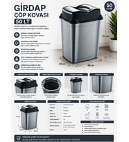 Antrasait Girdap Çöp Kovası 50 lt. 48x30x62 cm