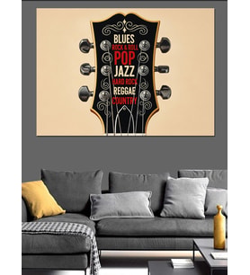 "Jazz Music" Gitar Sanat Dekoratif Kanvas - Mdf Ahşap Tablo
