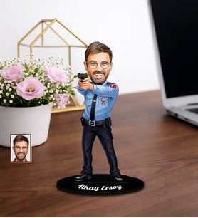 Kişiye Özel Polis Tasarımlı Karikatür Ahşap Biblo Model-7