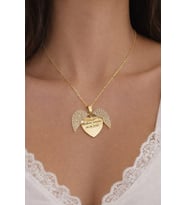 Kişiye Özel Melek Kanatlı Kalp Kolye (Gold)