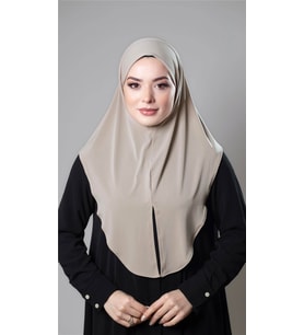 Bej Pratik Hazır Geçmeli Tesettür Eşarp Sandy Kumaş Yırtmaçlı Düz Hijab 2310_12