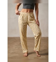 Büyük Beden Tek Alt Pijama Yumuşak Milan Kumaş İpli Bel Sarı Bulut Baskılı Loungewear Pantolon