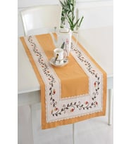 Buldan Keteni Çiçekli İpek İşlemeli 50x130 cm Runner (Hardal)