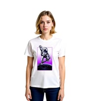 Kadın Astronot Kaykay Baskılı Tişört Uzay Temalı Grafik Desen Kısa Kollu Yuvarlak Yaka Rahat Kesim