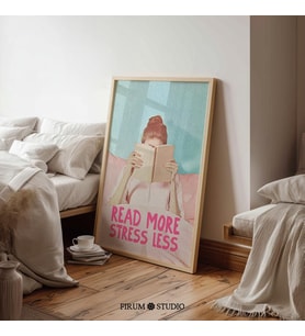 Pastel "Daha Fazla Oku, Daha Az Stres" Sanatı, Kitap Sever
