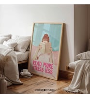 Pastel "Daha Fazla Oku, Daha Az Stres" Sanatı, Kitap Sever