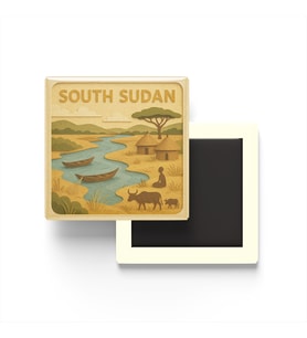 Güney Sudan - South Sudan - Paper Cut Art - Baskılı Buzdolap Magneti Kare - 9x9 cm