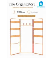 3 Kanatlı Katlanabilir Takı Organizeri, Gold renk, Çok Fonksiyonlu Stand