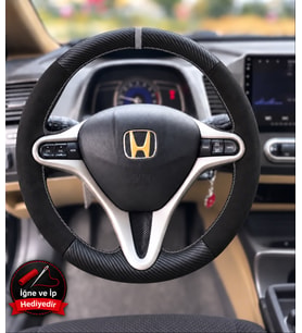 Honda Civic FN2 Dikme Direksiyon Kılıfı Alcantara Süet Mat Karbon Gri Yüzük ve Dikiş 2006-2012
