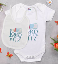 BK Kids Lord Of The Piiz Tasarımlı Beyaz Bebek Body Zıbın ve Mama Önlüğü Hediye Seti-1