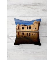 Mardin Kısımiye Desenli Çift Tarafı Baskı Gizli Fermuarlı Yastık Kılıfı Kırlent Koltuk Yastık Kılıfı (Bej)