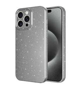 Apple iPhone 15 Pro Kılıf Kamera Korumalı Simli Lüks Işıltılı Silikon (Gri)