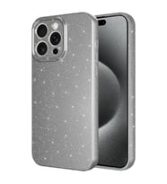 Apple iPhone 15 Pro Kılıf Kamera Korumalı Simli Lüks Işıltılı Silikon (Gri)