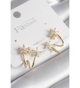 Pirinç Gold Renk Zirkon Taşlı Çiçek Model Kadın Küpe (Karışık)