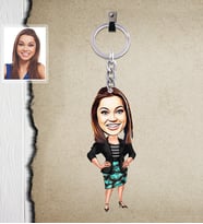 Kişiye Özel Öğretmen Karikatürlü  Ahşap Anahtarlık Bayan-7-Eco