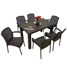 Mandella Elit 70x120 6 Kişilik Defne Koltuk Masa Takımı Eko Kahverengi