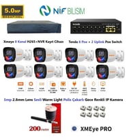 Xmeye 5mp 2.8mm Sabit Lens Polis Çakarlı Sesli Ve Gece Renkli 8 Kameralı IP Kamera Seti Disk Yoktur