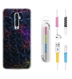 Oppo Reno 2Z 4 Lite 4 Pro 5 6 7 A31 Kılıf Kablo Koruma Spiral Silikon Renkli Prizmalar 1783
