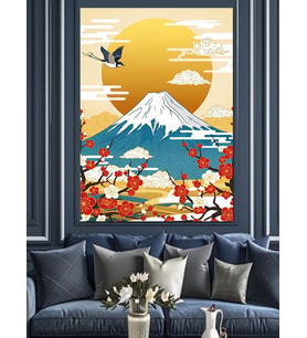 Fuji Dağı Ve Japon Bahçesi Dekoratif Kanvas - Mdf Ahşap Tablo