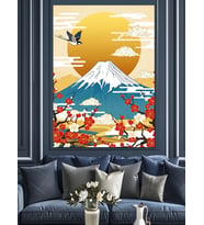 Fuji Dağı Ve Japon Bahçesi Dekoratif Kanvas - Mdf Ahşap Tablo