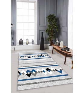 Mavi Zigzag Kaymaz Tabanlı Makinede Yıkanabilir Halı RT06 - 100 x 160 cm