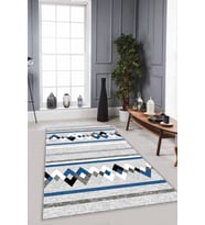 Mavi Zigzag Kaymaz Tabanlı Makinede Yıkanabilir Halı RT06 - 100 x 160 cm