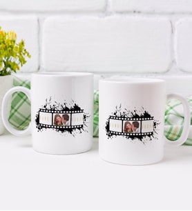 BK Gift Kişiye Özel Fotoğraflı Sevgililer Günü Film Şeridi Tasarımlı İkili Kupa Bardak-1