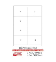 A1 Etiket Lazer Etiket tw-2208 100 A4 Sayfa Laser Etiket 105 x 70 mm Boyutunda 1 A4 Sayfada 8 Etiket