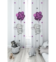 MEKTA HOME BEBEK VE ÇOCUK ODASI Filli ve Mor Balon Desenli 2 Kanat Fon Perde