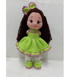 Fosfor Yeşili Fatoş Bebek Amigurumi Organik Oyuncak