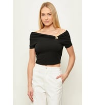 Guess Brigitte Düşük Omuzlu Kadın Siyah Bluz W6GP12K2935-JBLK