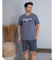 Pijamoni Erkek Bisiklet Yaka Kısa Kol Şortlu Pijama Takımı 6175/11 - 1 Adet (Füme)