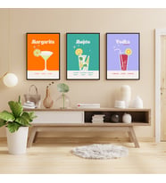 Renkli Kokteyler Duvar Tablosu Çerçeveli 3'lü Set Siyah Renk 21 x 30 Boyut/Ebat