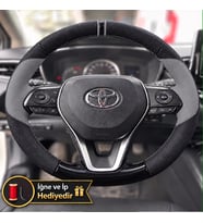 Toyota C-HR Dikme Direksiyon Kılıfı Delikli Deri Parlak Siyah Gri Detay Çift Yüzük ve Dikiş 2020-2023