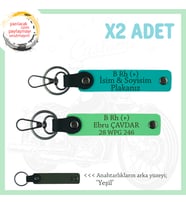 Motosikleçiye Hediye, İsim Plaka ve B + Kan Grubu Yazılı x2 Anahtarlık, K Turkuaz-F Yeşil-Ysl