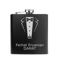 Kişiye Özel Damat Konseptli Siyah Renkli Paslanmaz Çelik Matara / 6 OZ