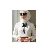 Kadın Fiyonk Broş-Siyah Saten. Çiçek Boncuk Detaylı. Fiyonk Broş Kurdele. Boyun Kravat