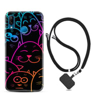 Huawei P20 Lite Mate 10 20 Lite Pro P40 Lite KılıfBoyun Askılı Silikon Neon Cats 1790
