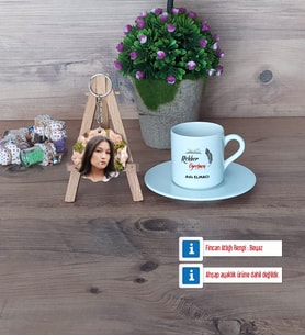 Rehber Öğretmen Türk Kahvesi Fincanı Ahşap Altlıklı ve Fotoğraflı Ahşap Anahtarlık Hediye (Model 2)