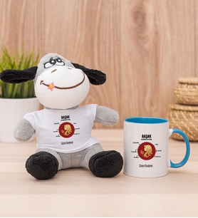 Kişiye Özel Başak Burcuna Hediye Peluş Eşek ve Mavi Kupa